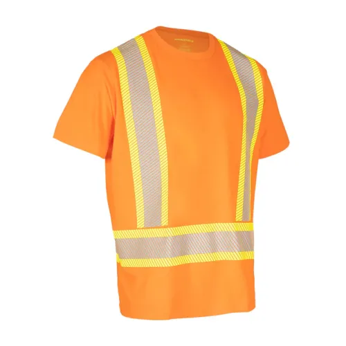 Crew Neck 100% Cotton Short Sleeve Safety T-Shirt with Segmented Reflective Tape RWWORSS Crew Neck 100% Cotton Short Sleeve Safety T-Shirt with Segmented Reflective Tape RWWORSS