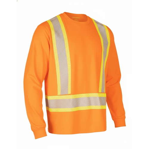 Crew Neck 100% Cotton Long Sleeve Safety T-Shirt with Segmented Reflective Tape RWWORLS Crew Neck 100% Cotton Long Sleeve Safety T-Shirt with Segmented Reflective Tape RWWORLS