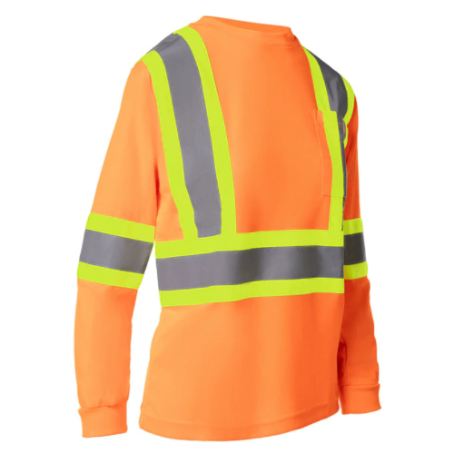 Forcefield Women's Hi Vis Crew Neck Long Sleeve Safety Tee Shirt with Chest Pocket 022-WCBECSALS