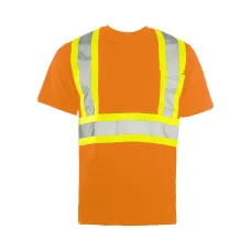 Wasip Men's Orange Short Sleeve Cotton Traffic T-Shirt with 4″ Reflective Tape TT3