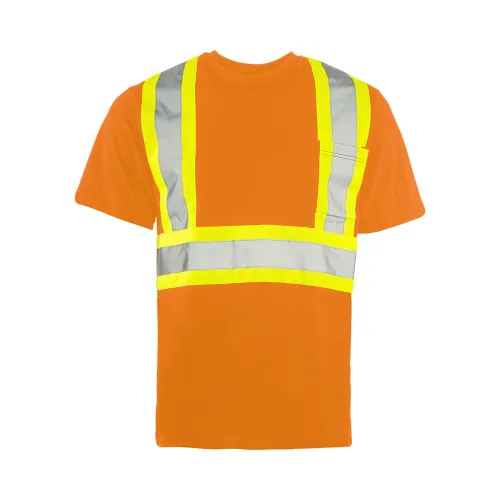 Wasip Men's Orange Short Sleeve Cotton Traffic T-Shirt with 4″ Reflective Tape TT3