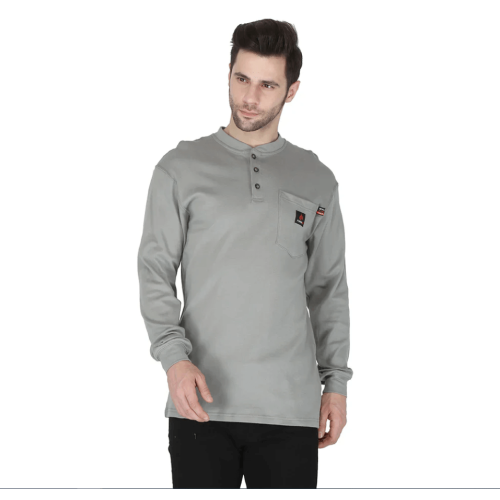 Forge Fr Men's Grey Henley Neck Long Sleeve T-shirt MFRHNLY-004 grey Forge Fr Men's Grey Henley Neck Long Sleeve T-shirt MFRHNLY-004 grey